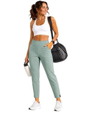 32 Degrees Lightweight Twill Pull On Pants Sage Green Cropped Tapered Utility